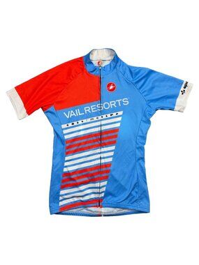 Castelli Vail Resorts Cycling Jersey Mens Medium Blue Red Full Zip 2015 USA MTB